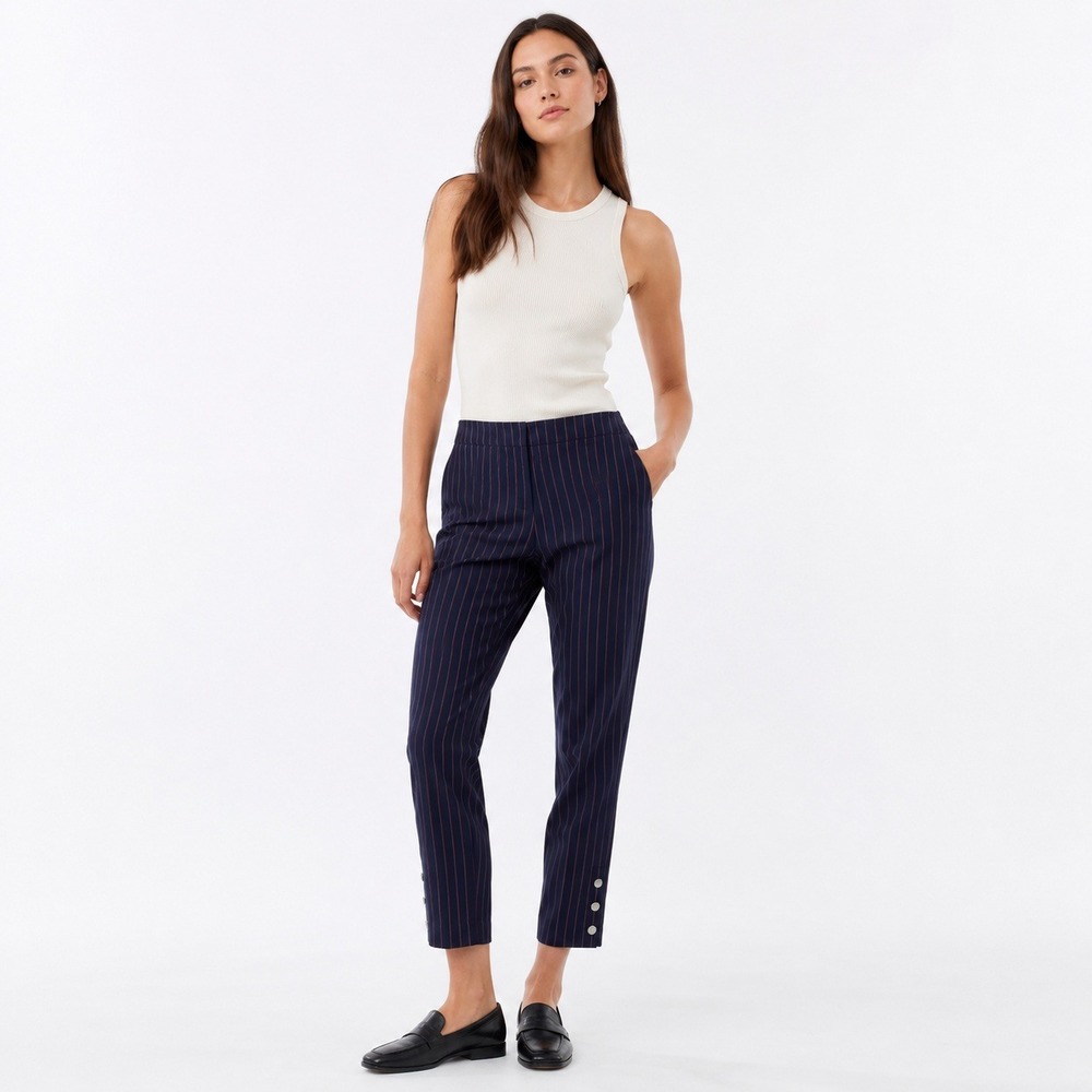 Rag & Bone Simone Snap Pants Women 6 Navy Pinstripe Slim Ankle Trousers Workwear